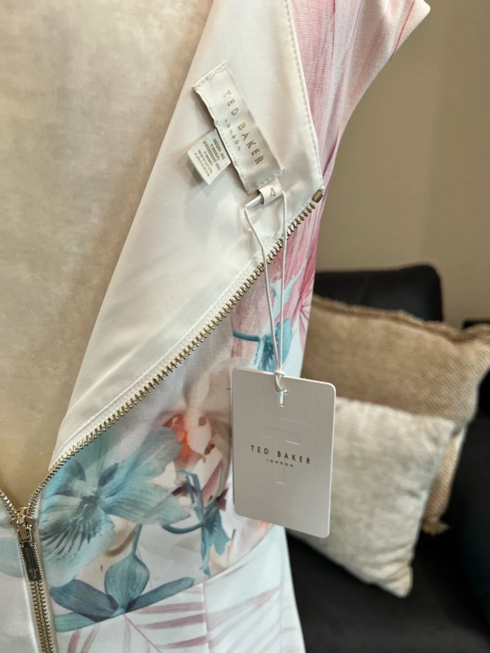 Ted Baker Cream Midi Dress with Pink and Blue Floral Print - Picture 6 of 6